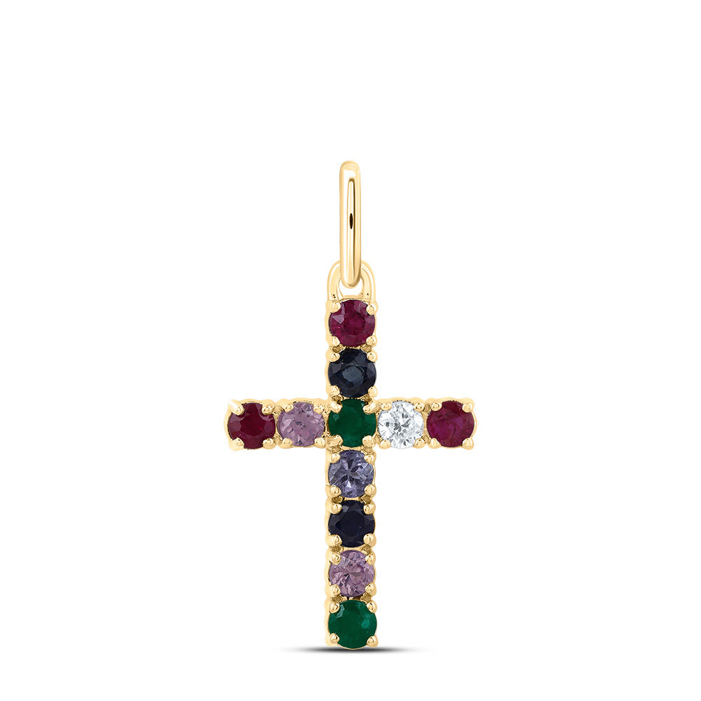 0.5 Ctw Natural Diamond Multi Color Diamond Cross Pendant in 14k Yellow Gold