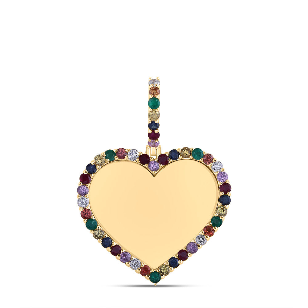 1.7 Ctw Natural Diamond Multi Color Heart Memory Picture Frame Pendant in 10k Yellow Gold