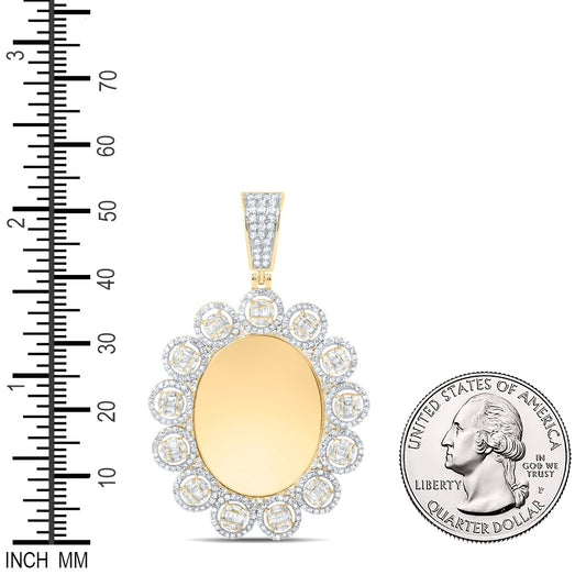 1.61 Ctw Natural Diamond Oval Memory Picture Frame Pendant in 10k Yellow Gold