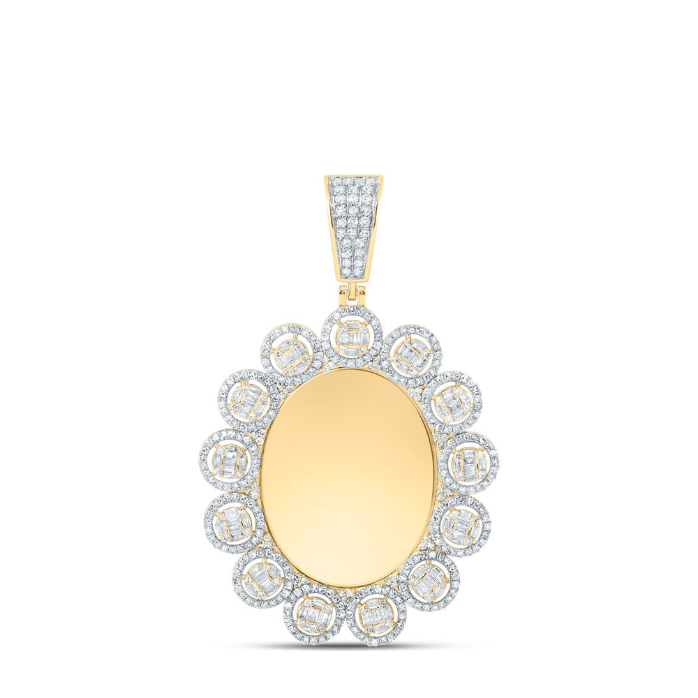 1.61 Ctw Natural Diamond Oval Memory Picture Frame Pendant in 10k Yellow Gold