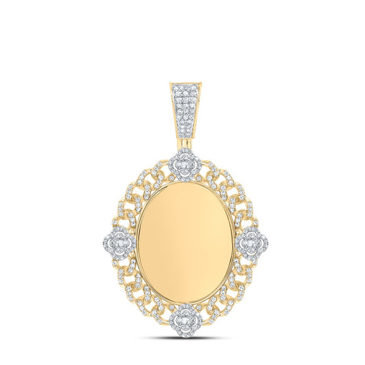 0.88 Ctw Natural Diamond Oval Memory Picture Frame Pendant in 10k Yellow Gold