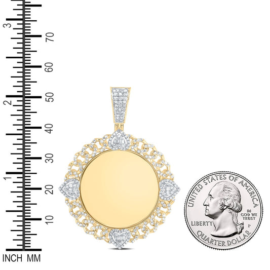 0.96 Ctw Natural Diamond Curb Link Heart Round Memory Picture Frame Pendant in 10k Yellow Gold