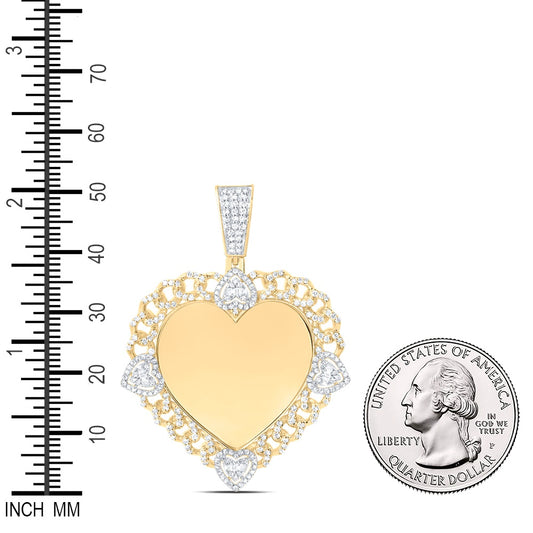 0.95 Ctw Natural Diamond Heart Memory Picture Frame Pendant in 10k Yellow Gold