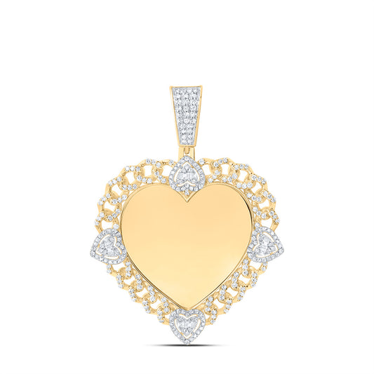 0.95 Ctw Natural Diamond Heart Memory Picture Frame Pendant in 10k Yellow Gold