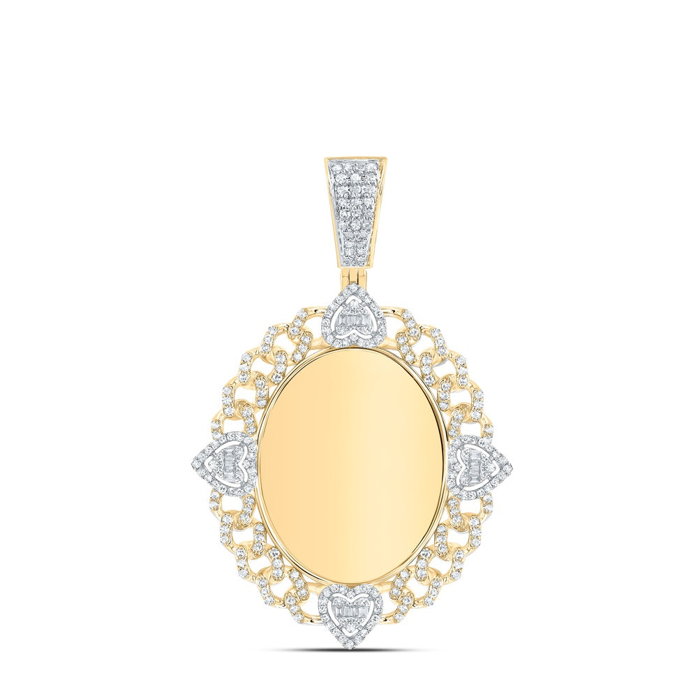 0.91 Ctw Natural Diamond Oval Memory Picture Frame Pendant in 10k Yellow Gold