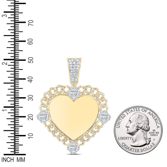 0.96 Ctw Natural Diamond Heart Memory Picture Frame Pendant in 10k Yellow Gold