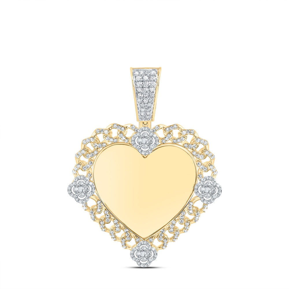 0.96 Ctw Natural Diamond Heart Memory Picture Frame Pendant in 10k Yellow Gold