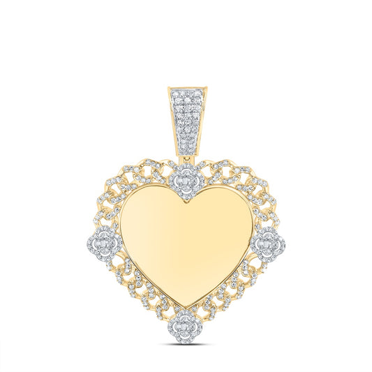 0.96 Ctw Natural Diamond Heart Memory Picture Frame Pendant in 10k Yellow Gold