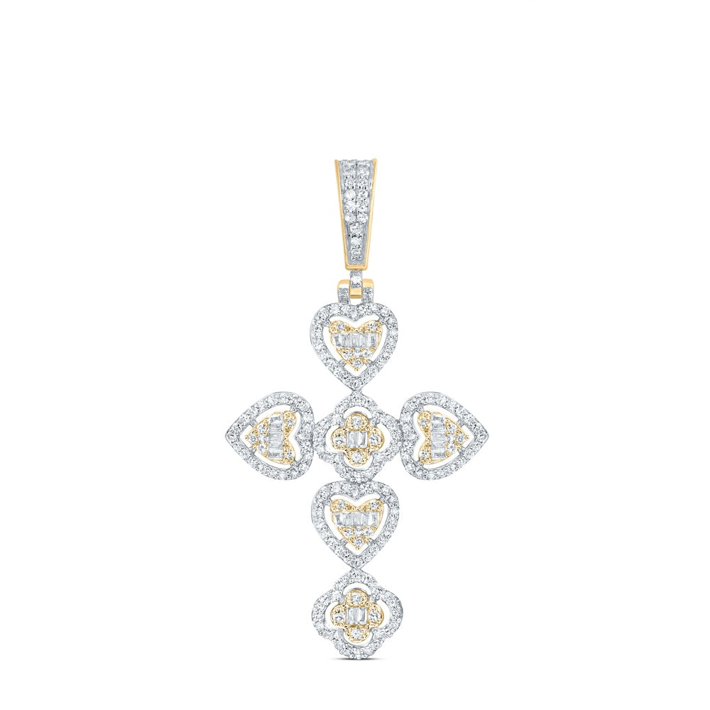 0.71 Ctw Natural Diamond Heart Cross Religious Charm Pendant in 10k Yellow Gold