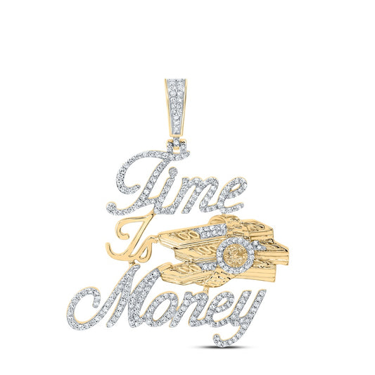 0.89 Ctw Natural Diamond Time Is Money Cash Bills Pendant in 10k Yellow Gold