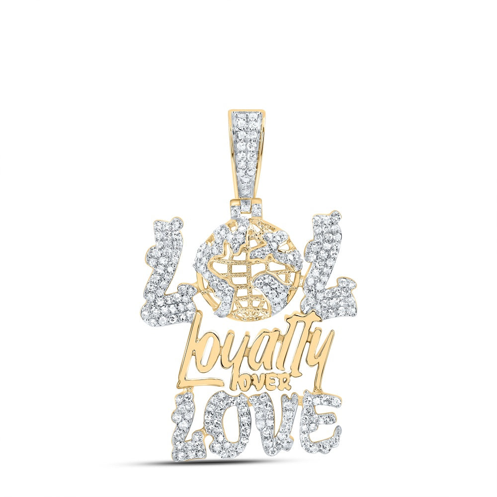 0.71 Ctw Natural Diamond LOL Loyality Love Globe Pendant in 10k Yellow Gold