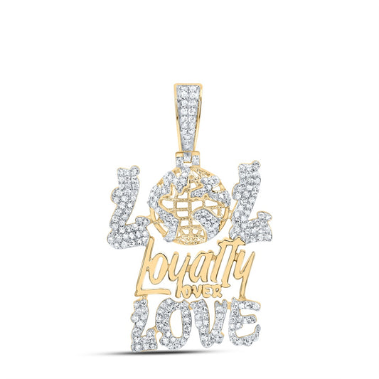 0.71 Ctw Natural Diamond LOL Loyality Love Globe Pendant in 10k Yellow Gold