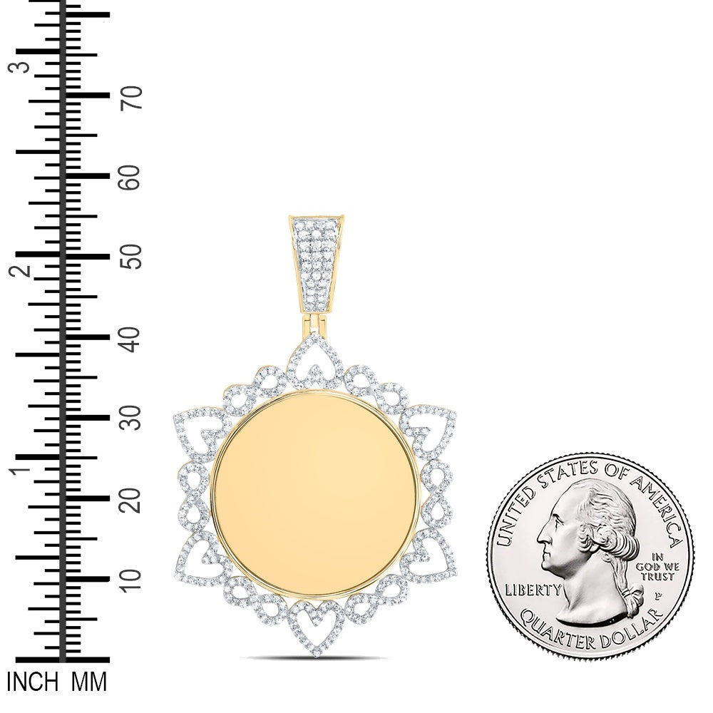 1.07 Ctw Natural Diamond Heart Infinity Memory Picture Frame Pendant in 10k Yellow Gold