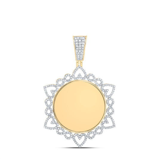 1.07 Ctw Natural Diamond Heart Infinity Memory Picture Frame Pendant in 10k Yellow Gold