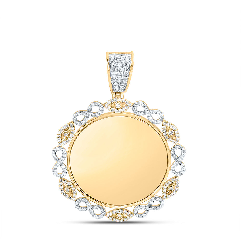 0.91 Ctw Natural Diamond Inifinity Evil Eye Memory Picture Frame Pendant in 10k Yellow Gold