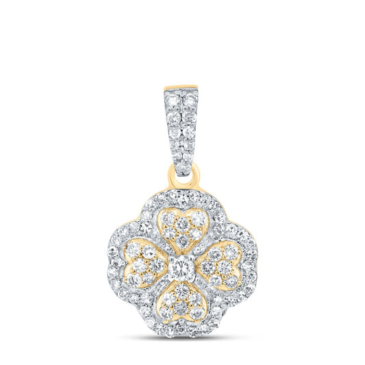 0.37 Ctw Natural Diamond Clover Flower Heart Pendant in 10k Yellow Gold