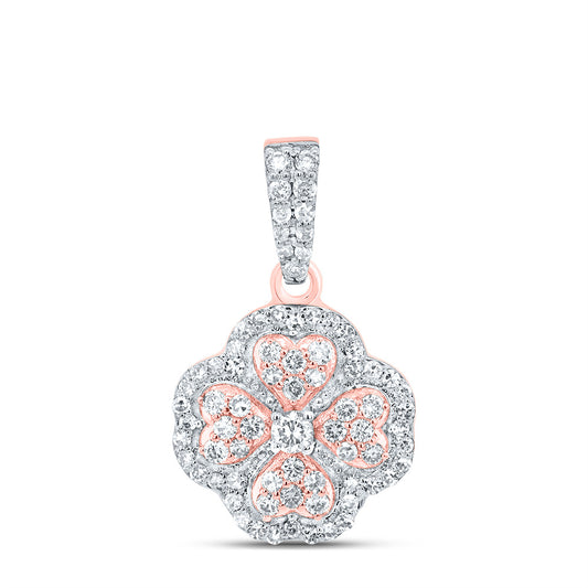 0.37 Ctw Natural Diamond Clover Flower Heart Pendant in 10k Rose Gold