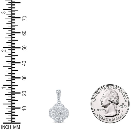 0.37 Ctw Natural Diamond Clover Flower Heart Pendant in 10k White Gold