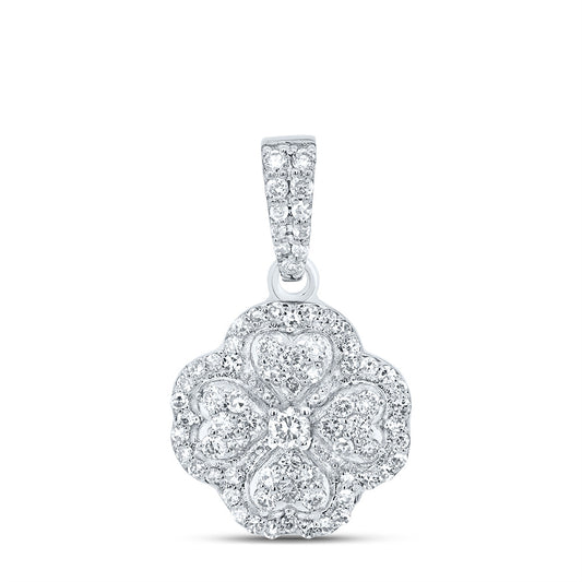 0.37 Ctw Natural Diamond Clover Flower Heart Pendant in 10k White Gold