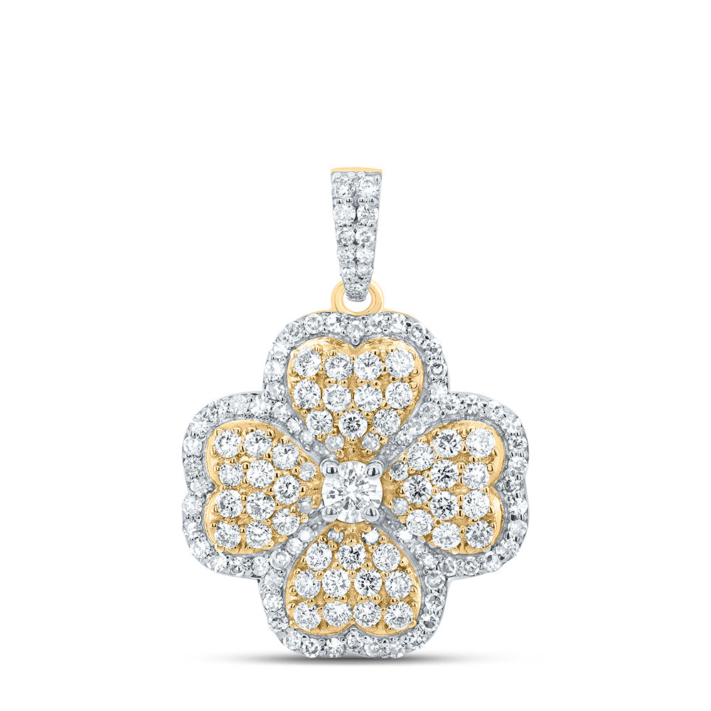 1.16 Ctw Natural Diamond Clover Leaf Heart Pendant in 10k Yellow Gold