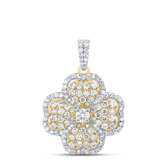 1.16 Ctw Natural Diamond Clover Leaf Heart Pendant in 10k Yellow Gold