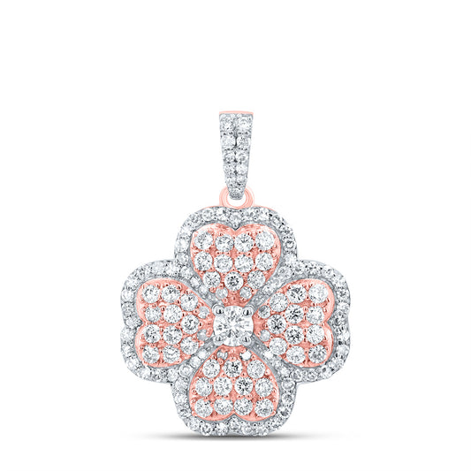 1.16 Ctw Natural Diamond Clover Leaf Heart Pendant in 10k Rose Gold