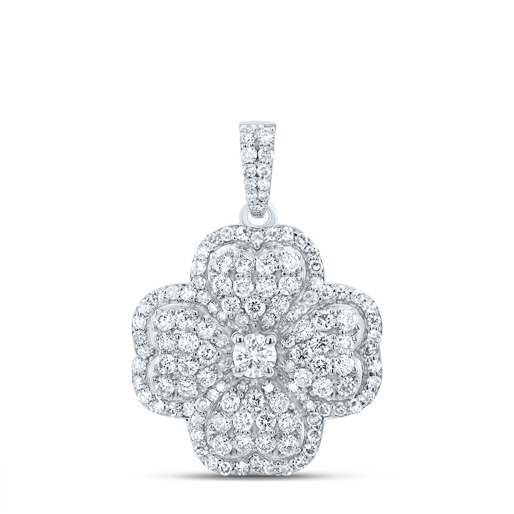 1.17 Ctw Natural Diamond Clover Leaf Heart Pendant in 10k White Gold
