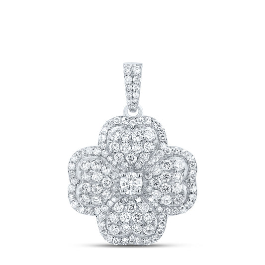 1.17 Ctw Natural Diamond Clover Leaf Heart Pendant in 10k White Gold