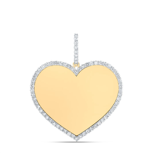 2.11 Ctw Natural Diamond Heart Memory Picture Frame Pendant in 10k Yellow Gold