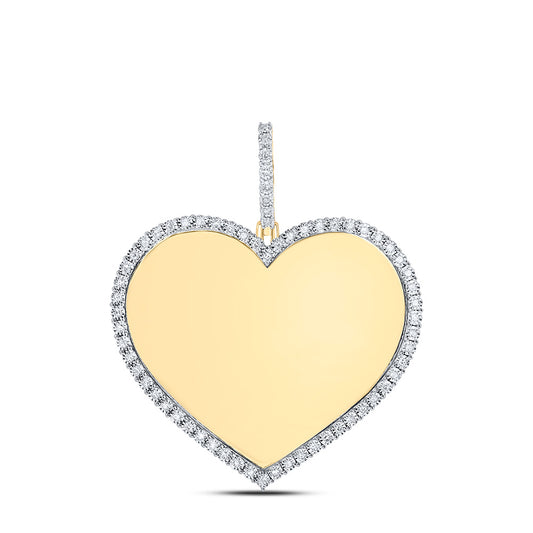 0.26 Ctw Natural Diamond Heart Memory Picture Frame Pendant in 10k Yellow Gold