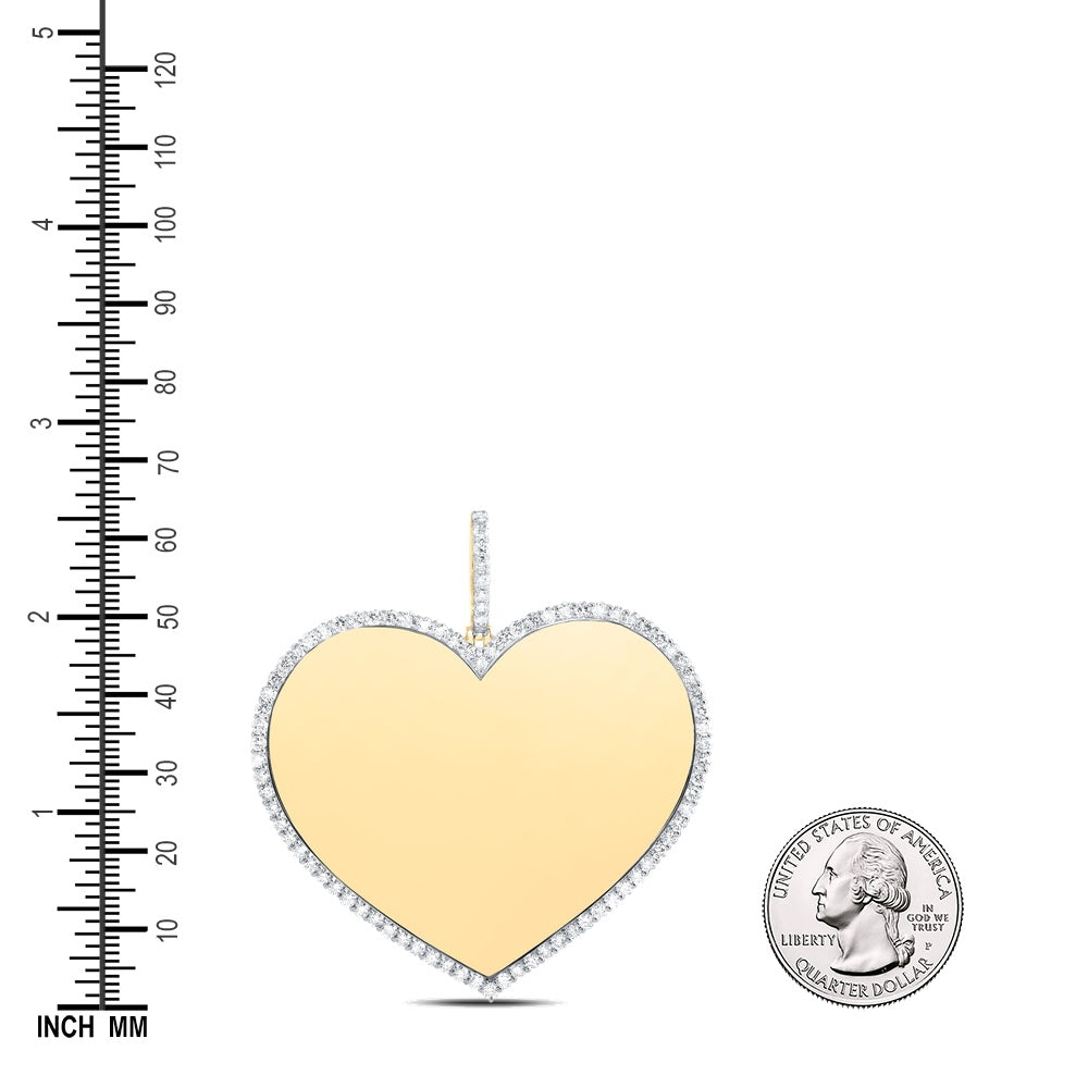 3.05 Ctw Natural Diamond Heart Memory Picture Frame Pendant in 10k Yellow Gold