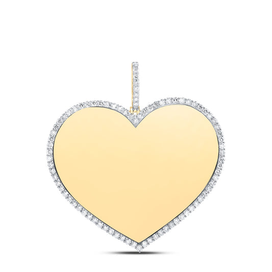 3.05 Ctw Natural Diamond Heart Memory Picture Frame Pendant in 10k Yellow Gold