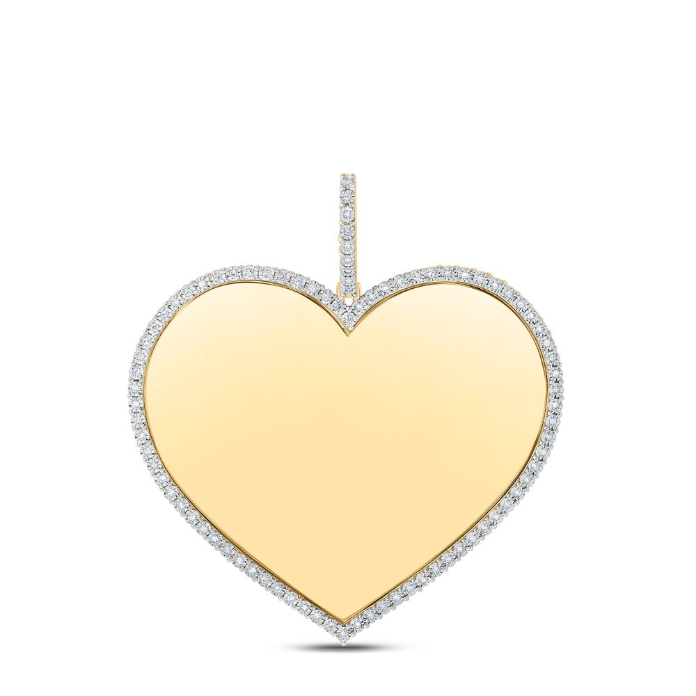 0.34 Ctw Natural Diamond Heart Memory Picture Frame Pendant in 10k Yellow Gold