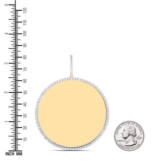 3.43 Ctw Natural Diamond Round Circular Memory Picture Frame Pendant in 10k Yellow Gold