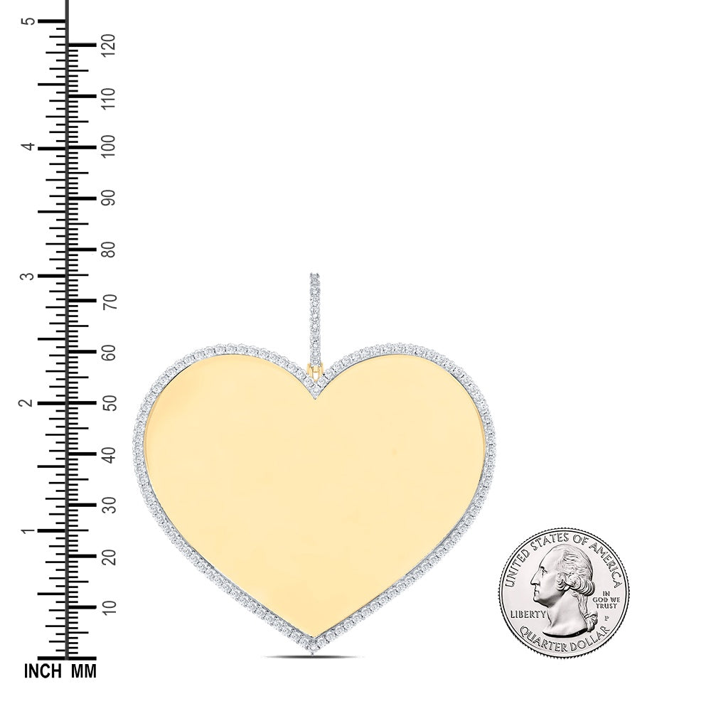 0.44 Ctw Natural Diamond Heart Memory Picture Frame Pendant in 10k Yellow Gold