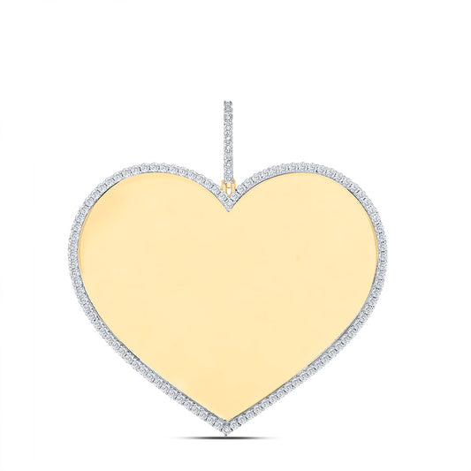 0.44 Ctw Natural Diamond Heart Memory Picture Frame Pendant in 10k Yellow Gold