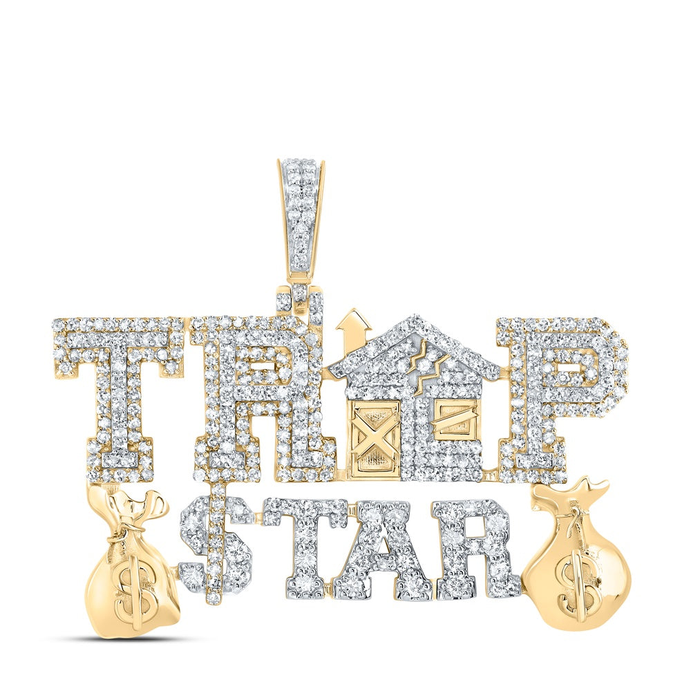 1.62 Ctw Natural Diamond Hiphop Trap Star Money Bag Dollar Sign Pendant in 10k Yellow Gold