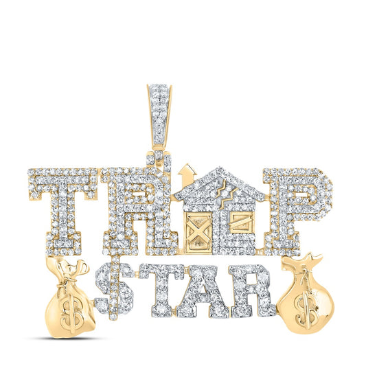 1.62 Ctw Natural Diamond Hiphop Trap Star Money Bag Dollar Sign Pendant in 10k Yellow Gold