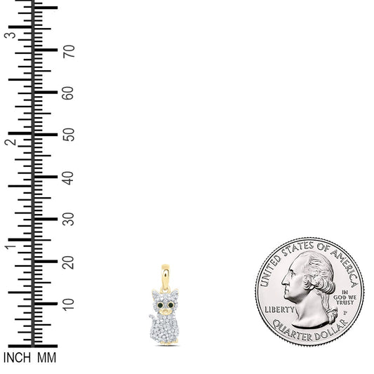 0.23 Ctw Natural Diamond Black Eyes Cat Pendant in 10k Yellow Gold