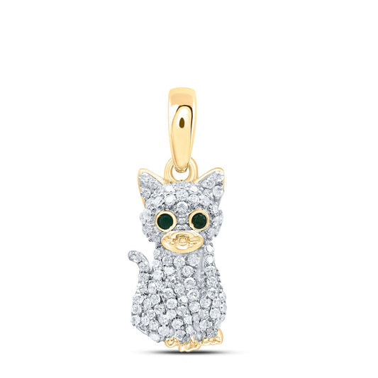 0.23 Ctw Natural Diamond Black Eyes Cat Pendant in 10k Yellow Gold