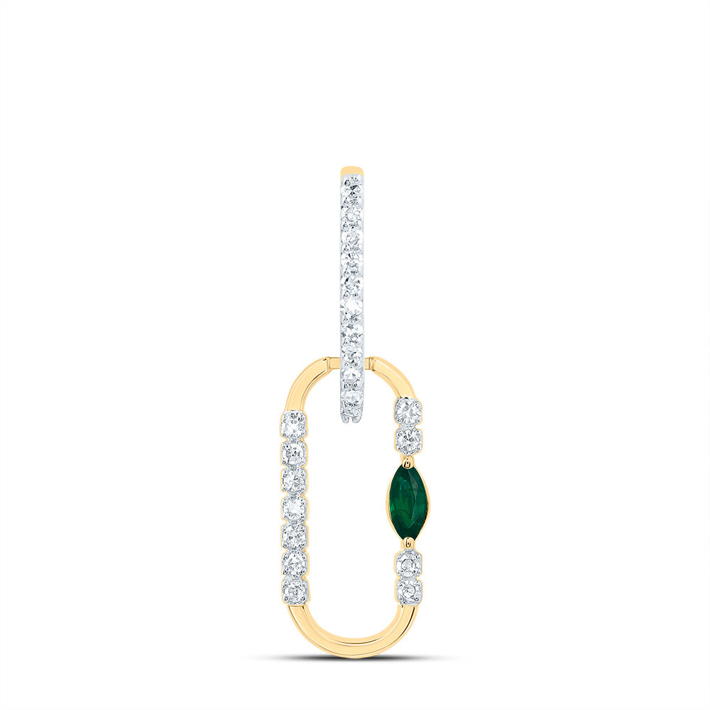 0.11 Ctw Natural Diamond Green Paperclip Link Dangle Pendant in 14k Yellow Gold