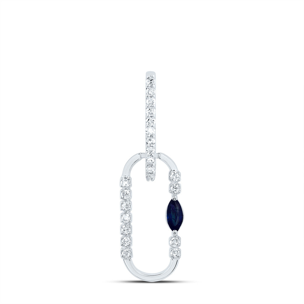 0.11 Ctw Natural Diamond Blue Paperclip Link Dangle Pendant in 14k White Gold