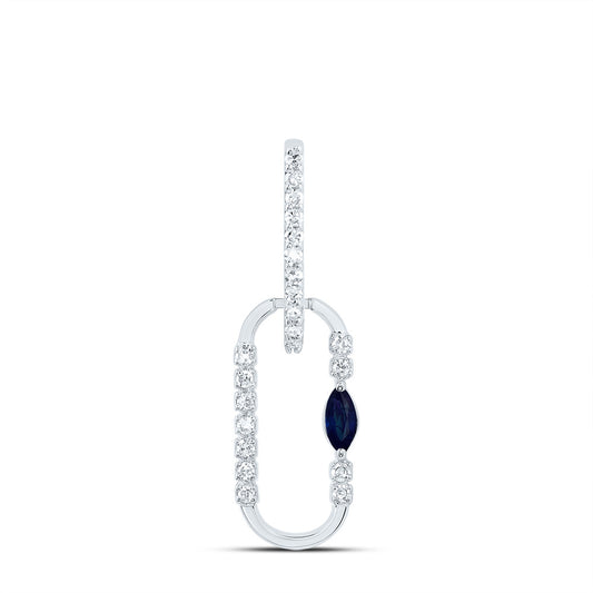 0.11 Ctw Natural Diamond Blue Paperclip Link Dangle Pendant in 14k White Gold