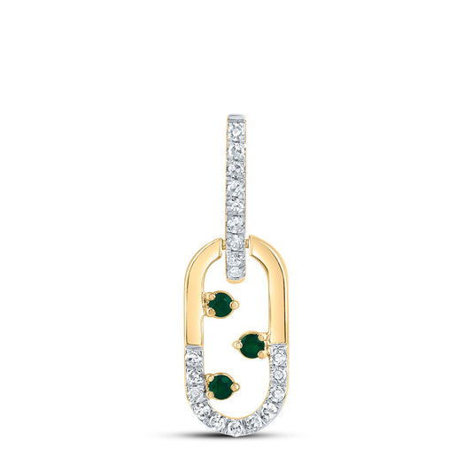 0.12 Ctw Natural Diamond Green Paperclip Link Dangle Pendant in 14k Yellow Gold