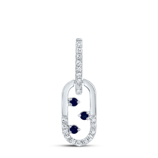 0.14 Ctw Natural Diamond Blue Paperclip Link Dangle Pendant in 14k White Gold