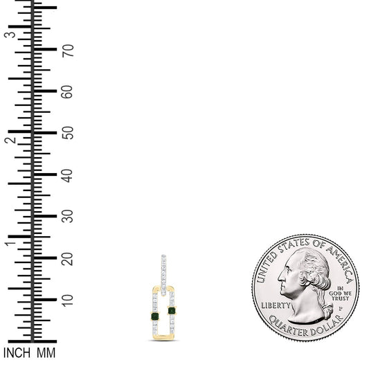 0.14 Ctw Natural Diamond Green Paperclip Link Dangle Pendant in 14k Yellow Gold