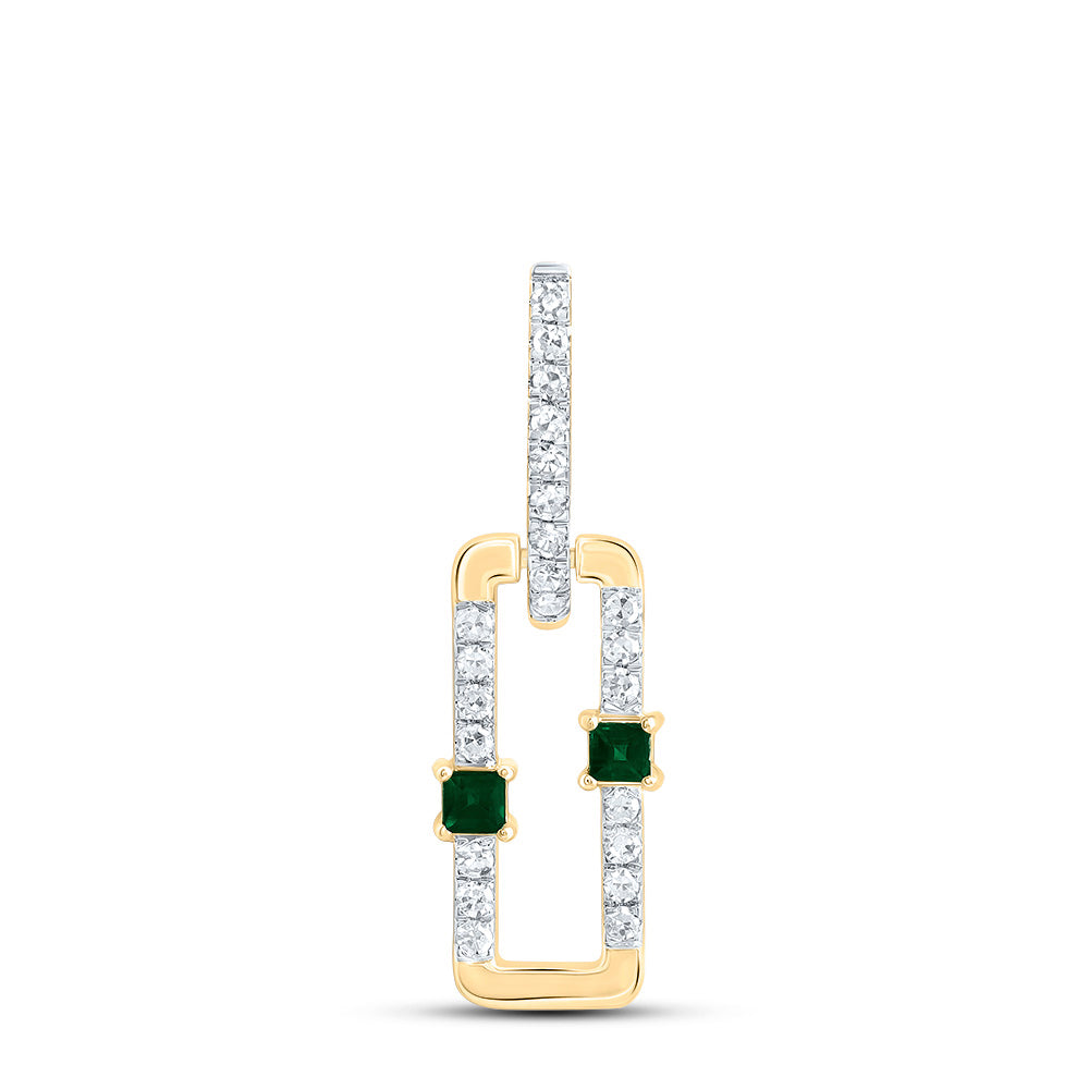 0.14 Ctw Natural Diamond Green Paperclip Link Dangle Pendant in 14k Yellow Gold