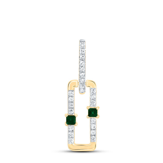 0.14 Ctw Natural Diamond Green Paperclip Link Dangle Pendant in 14k Yellow Gold