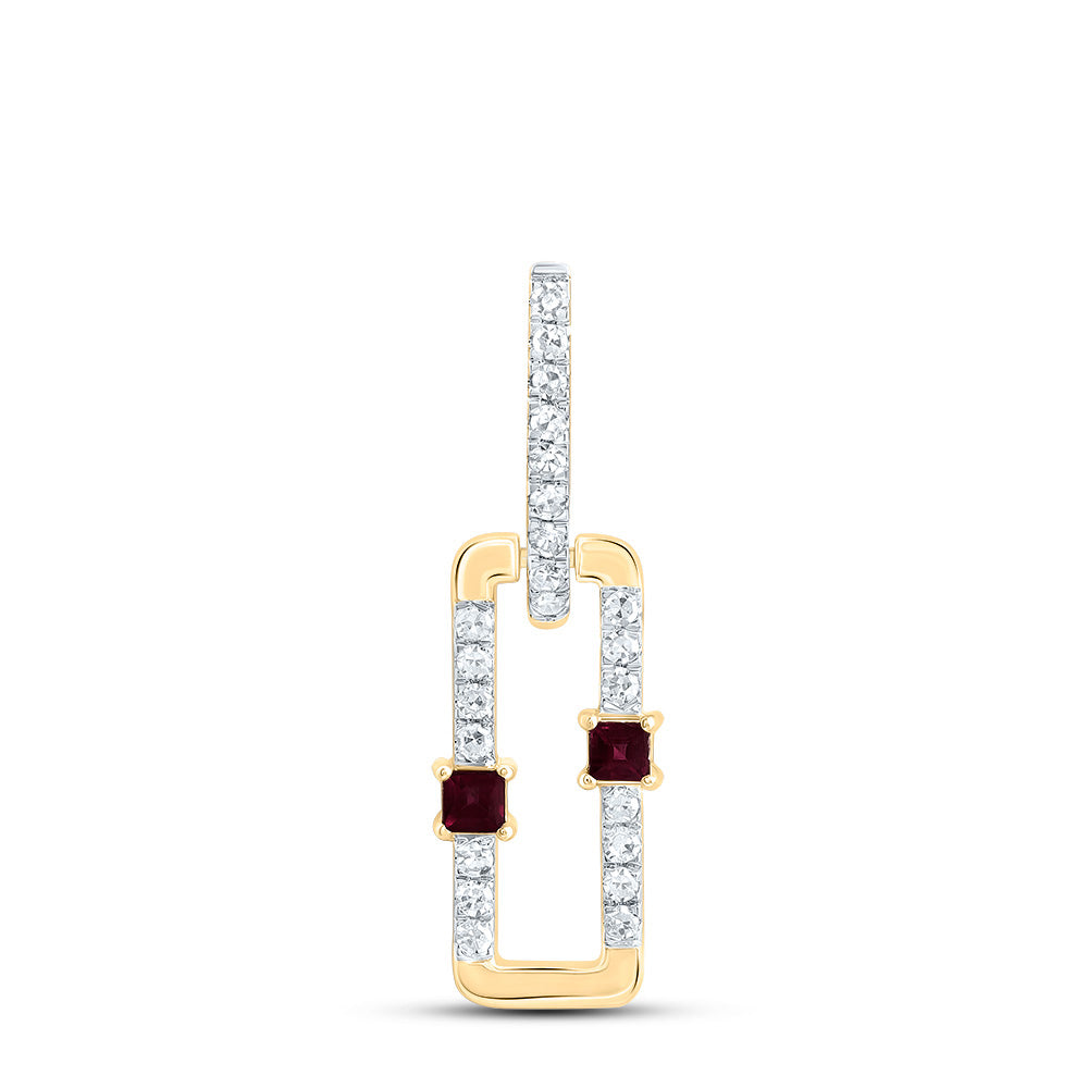 0.17 Ctw Natural Diamond Red Paperclip Link Dangle Pendant in 14k Yellow Gold