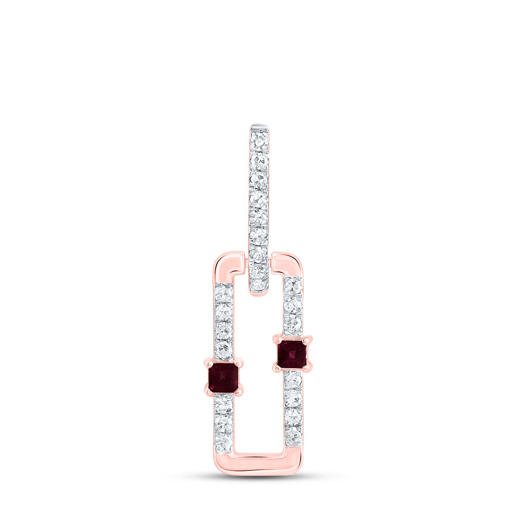 0.17 Ctw Natural Diamond Red Paperclip Link Dangle Pendant in 14k Rose Gold